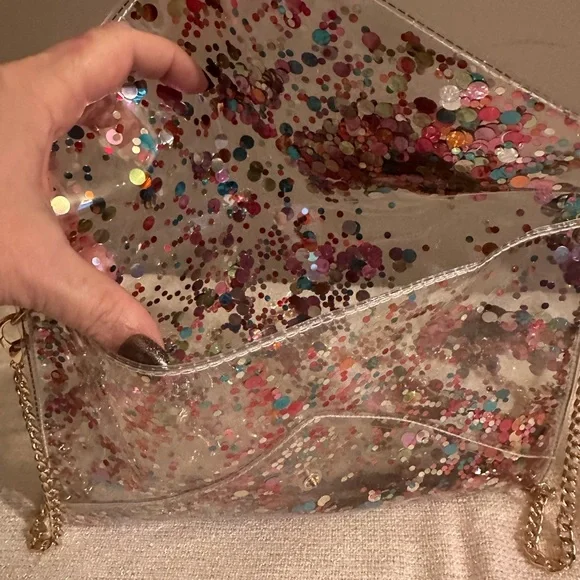 Confetti Clear Vinyl Crossbody Envelope Clutch Packed Party - Picture 3 of 7